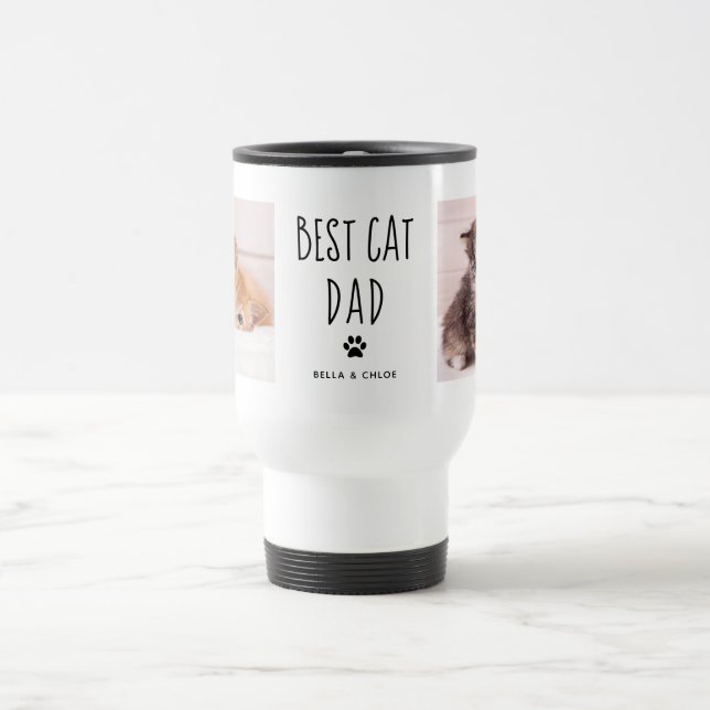 Best Cat Dad | Two Photo Handwritten Text Travel Mug (Center)