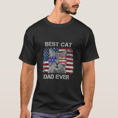 Best Cat Dad Us Flag Sunglasses Patriotic Fathers  T_Shirt