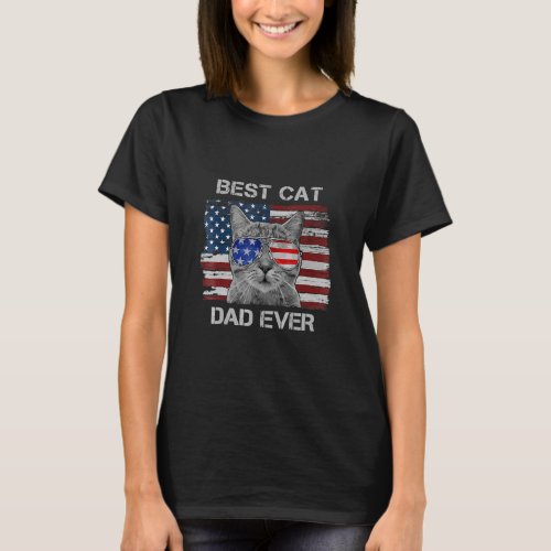 Best Cat Dad Us Flag Sunglasses Patriotic Fathers  T_Shirt