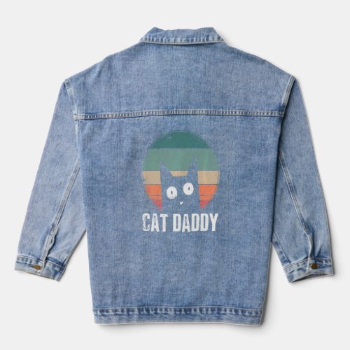 Best Cat Daddy Fathers Day Men Kitty Daddy Papa Fa Denim Jacket