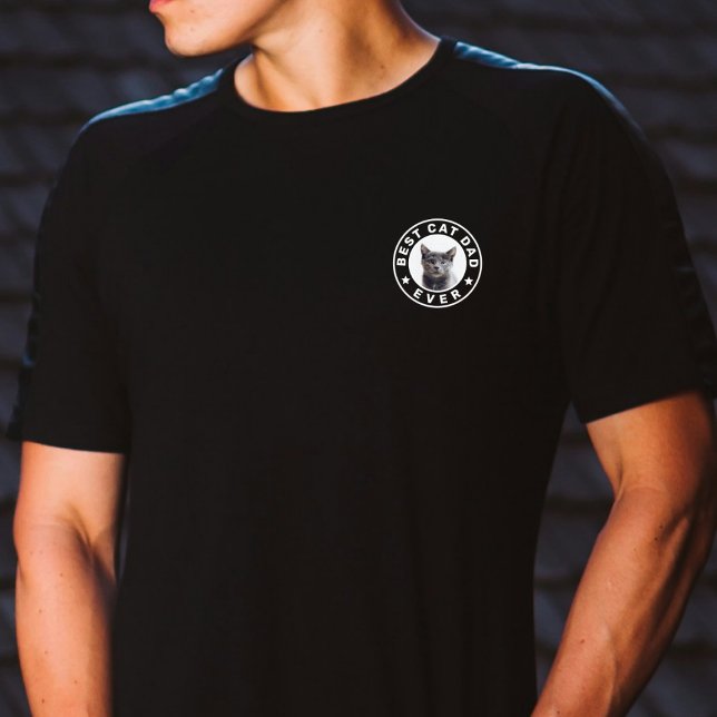 Best Cat Dog Dad Ever Custom Photo Black & White T-Shirt (Creator Uploaded)