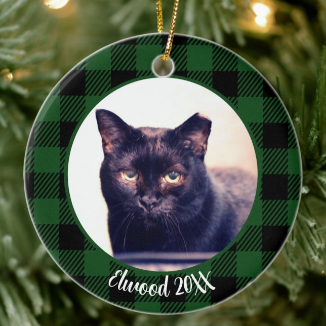 Best Cat Ever Custom Name Green Christmas Ceramic Ornament (Creator Uploaded)