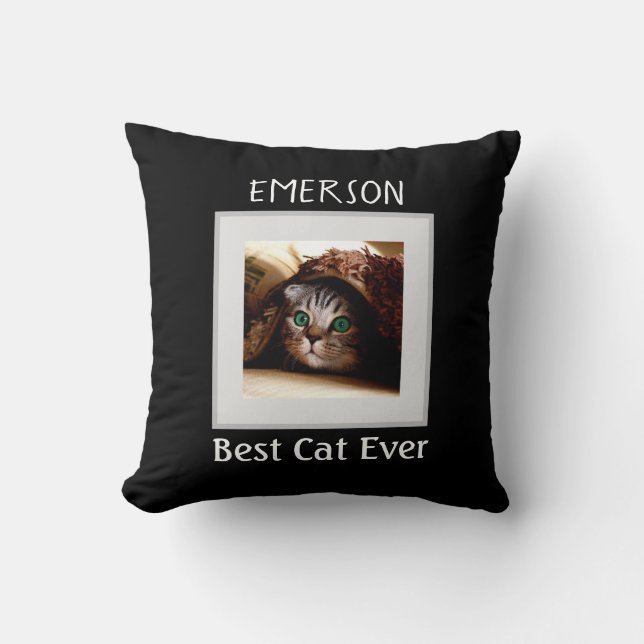 Best Cat Ever Personalized Pet Photo Name Custom Throw Pillow (Front)