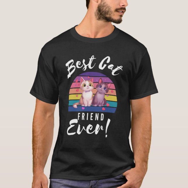 Best Cat Friend Ever Retro Friendship Month T-Shirt (Front)