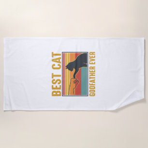 Best Cat Godfather Ever Vintage Cat Vector Design_ Beach Towel