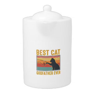 Best Cat Godfather Ever Vintage Cat Vector Design_ Teapot