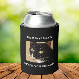 Best Cat Grandma Ever Custom Photo Black Can Cooler