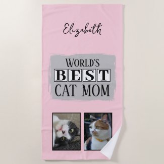 Best cat mom 2 photo name pink grey
