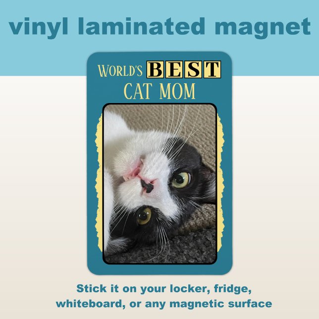 Best cat mom add photo blue yellow magnet (Creator Uploaded)