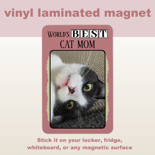 Best cat mom add photo pink green magnet