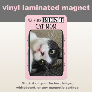 Best cat mom add photo pink grey magnet