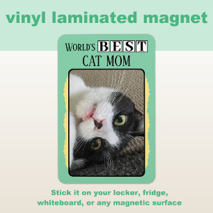 Best cat mom add photo yellow green magnet