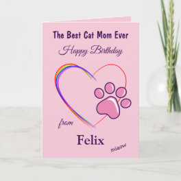 Best Cat Mom Birthday Folded Greeting Card