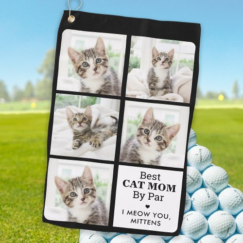 Best CAT MOM By Par _ Personalized 5 Photo Collage Golf Towel