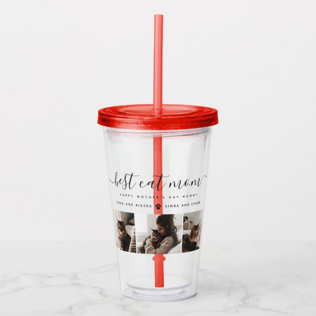 Best Cat Mom: Custom Mother's Day Cat Photo Acrylic Tumbler (Front)