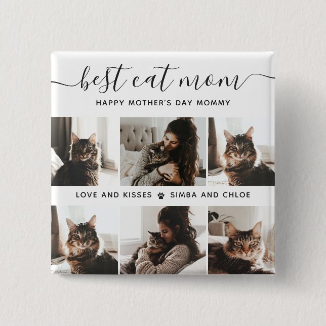 Best Cat Mom: Custom Mother's Day Cat Photo Button (Front)