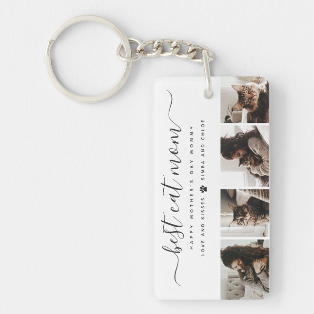 Best Cat Mom: Custom Mother's Day Cat Photo Keychain (Front)