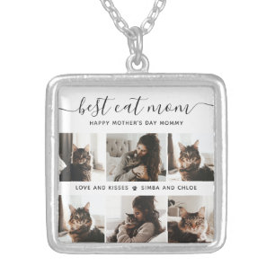 Best Cat Mom: Custom Mother's Day Cat Photo Silver Plated Necklace