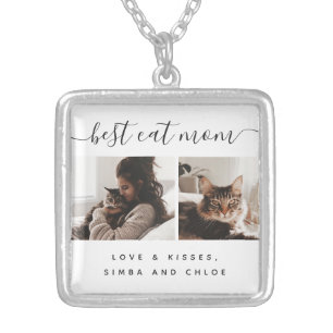 Best Cat Mom: Custom Mother's Day Cat Photo Silver Plated Necklace