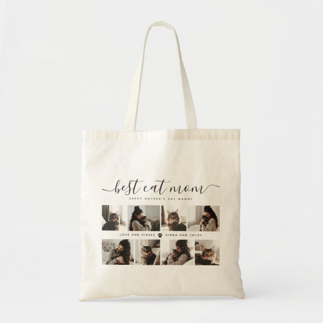 Best Cat Mom: Custom Mother's Day Cat Photo Tote Bag (Front)