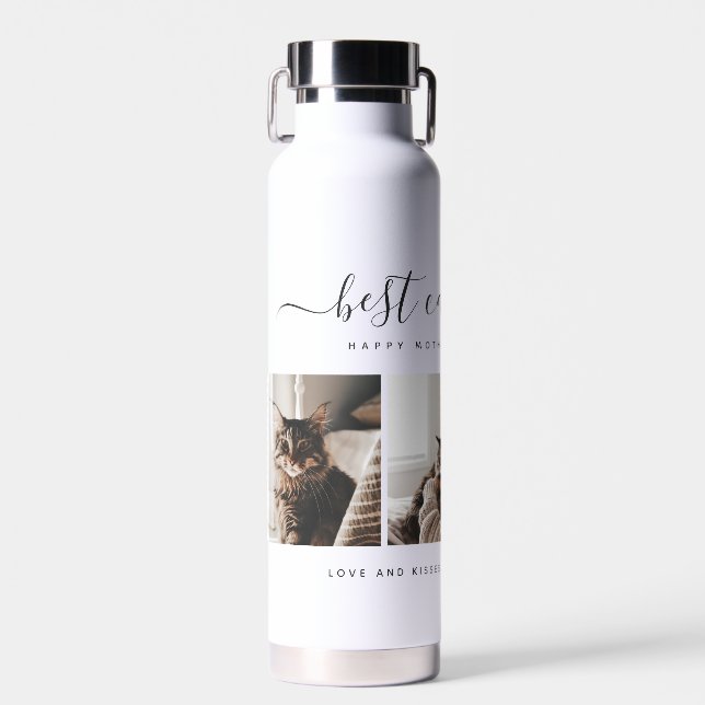 Best Cat Mom: Custom Mother's Day Cat Photo Water Bottle (Front)