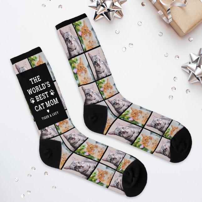 Best Cat Mom Custom Pet Photo Collage Socks (Creator Uploaded)