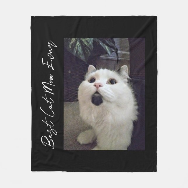 Best Cat Mom Custom Pet Photo Fleece Blanket (Front)