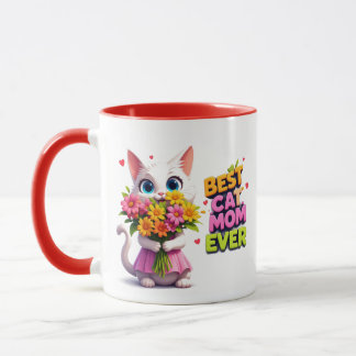 Best Cat Mom Cute Kitty With Flowers 🐾 Mug