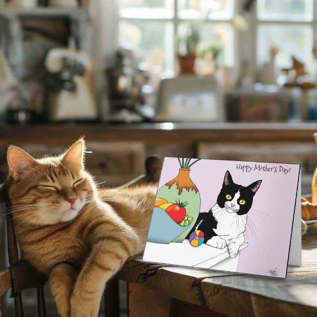 Best Cat Mom Cute Tuxedo Cat Mother's Day Card (Creator Uploaded)