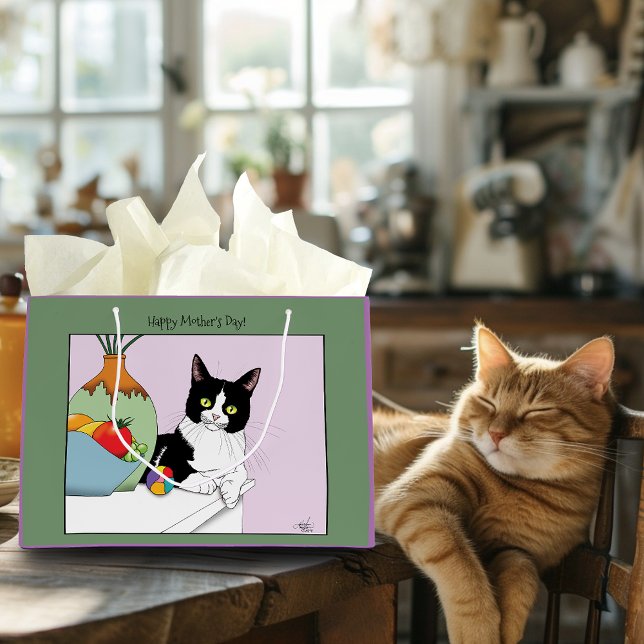 Best Cat Mom Cute Tuxedo Cat Mother's Day Large Gift Bag (Creator Uploaded)