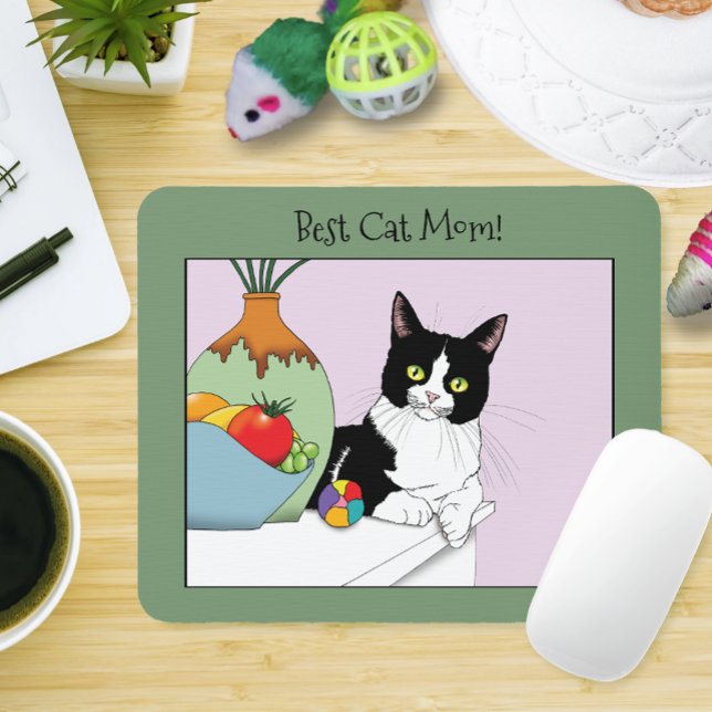 Best Cat Mom Cute Tuxedo Cat Mother's Day Mouse Pad (Creator Uploaded)