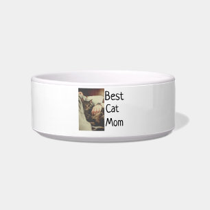 Best cat mom dad add cat photo name gift template bowl