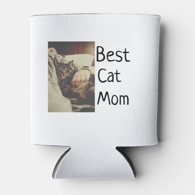 Best cat mom dad add cat photo name gift template  can cooler (Front)