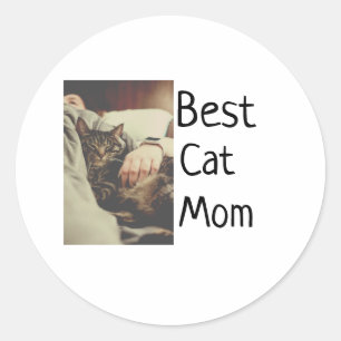 Best cat mom dad add cat photo name gift template classic round sticker