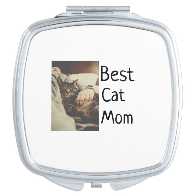 Best cat mom dad add cat photo name gift template  compact mirror (Front)