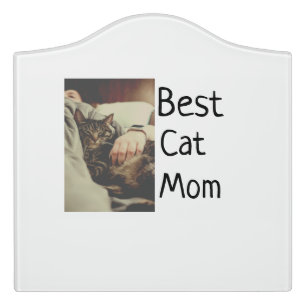 Best cat mom dad add cat photo name gift template door sign