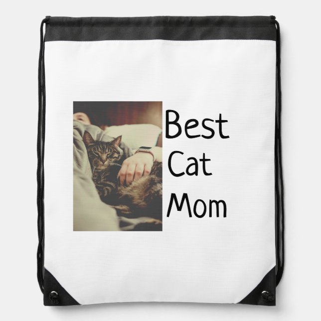 Best cat mom dad add cat photo name gift template  drawstring bag (Front)