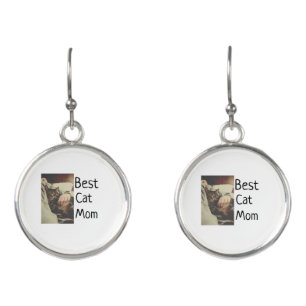 Best cat mom dad add cat photo name gift template earrings