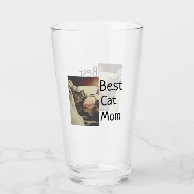 Best cat mom dad add cat photo name gift template  glass (Front)
