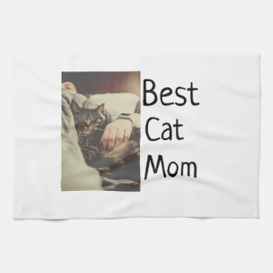 Best cat mom dad add cat photo name gift template  kitchen towel