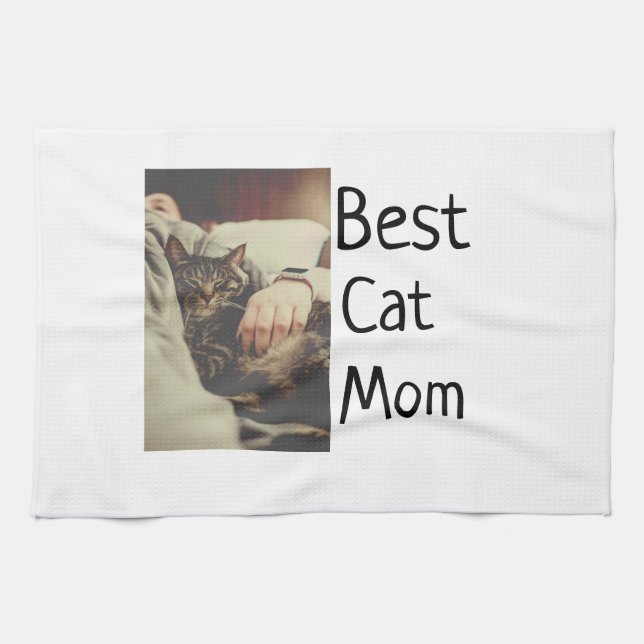 Best cat mom dad add cat photo name gift template  kitchen towel (Horizontal)