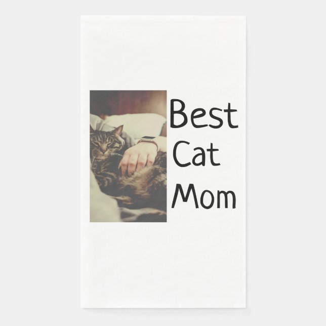 Best cat mom dad add cat photo name gift template  paper guest towels (Front)