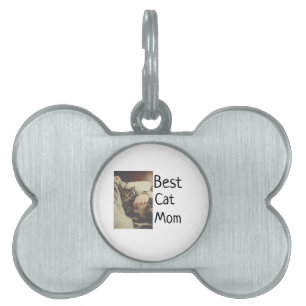 Best cat mom dad add cat photo name gift template pet ID tag