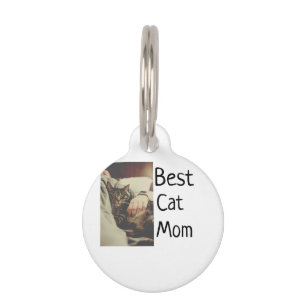 Best cat mom dad add cat photo name gift template pet ID tag
