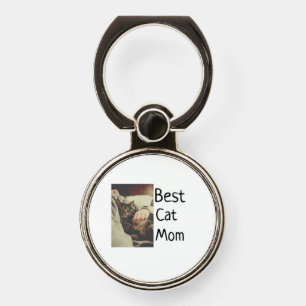 Best cat mom dad add cat photo name gift template  phone ring stand