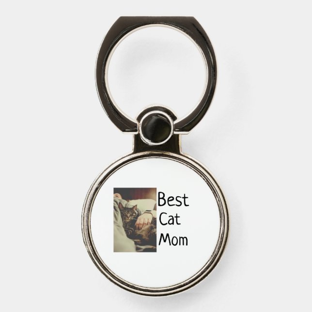 Best cat mom dad add cat photo name gift template  phone ring stand (Front)