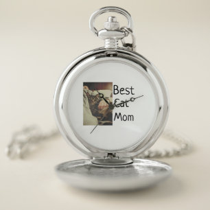 Best cat mom dad add cat photo name gift template pocket watch