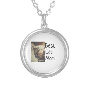 Best cat mom dad add cat photo name gift template silver plated necklace
