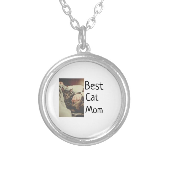 Best cat mom dad add cat photo name gift template  silver plated necklace (Front)