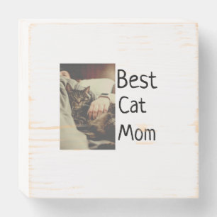 Best cat mom dad add cat photo name gift template  wooden box sign